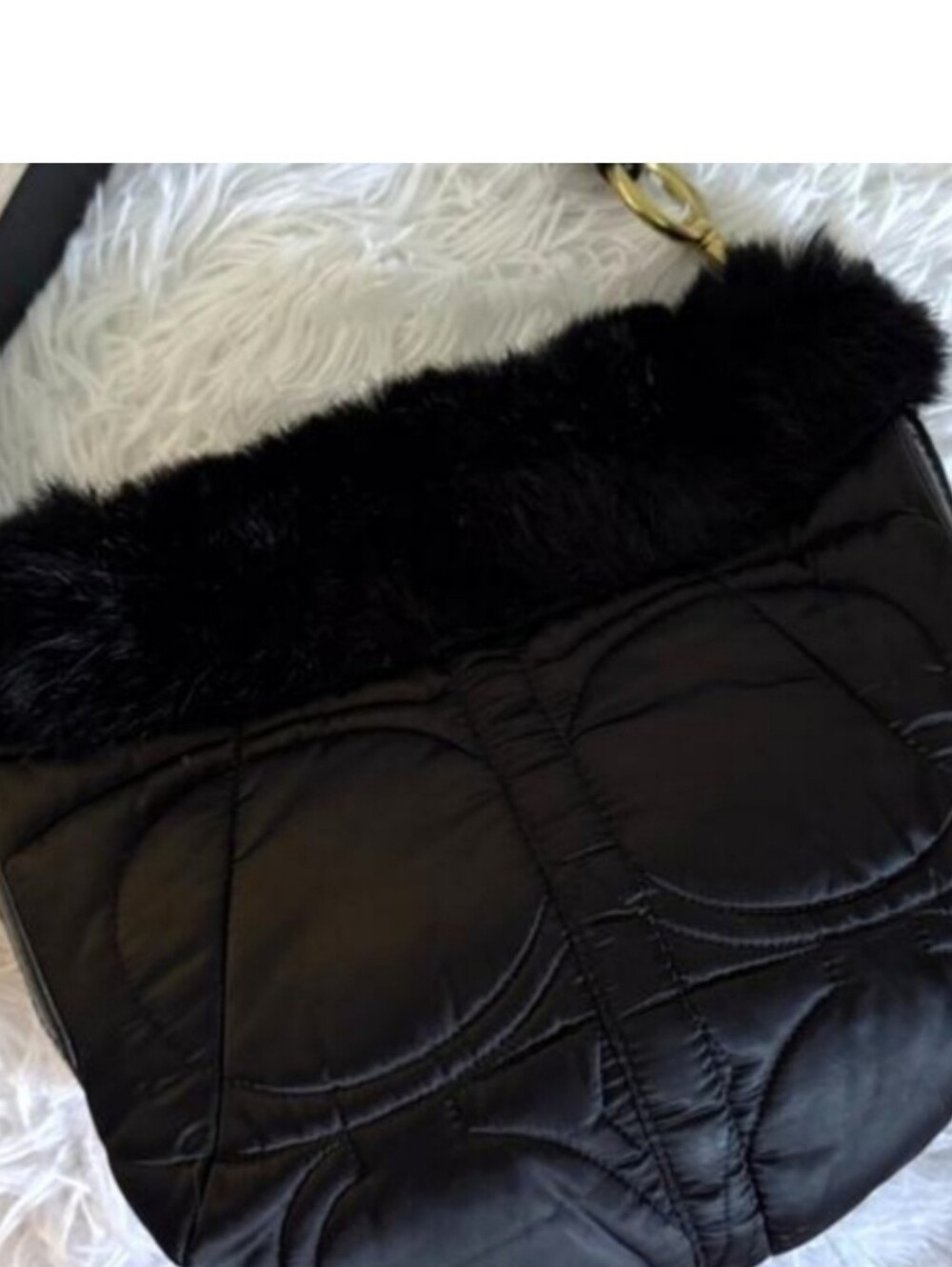 2 Pc. Coach Rabbit Furry Trim Black Quilted Shoulder Bag & Soho Ski Wristlet Set